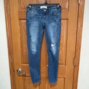 HOLLISTER Women's 5R Low Rise Skinny Medium Wash Distressed Blue Denim Jeans